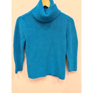 Lauren Ralph Lauren 100% Silk Chunky Knit Turtleneck Sweater – Blue – Size L